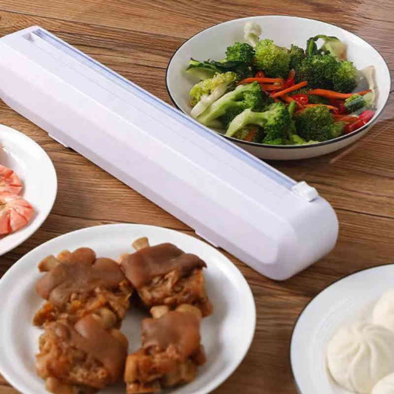 1PC Kitchen Plastic Wrap Dispenser Foil &Cling Film Sharp Cutter Wrap Storage Dispenser Cutter Storage Tool With Wrap