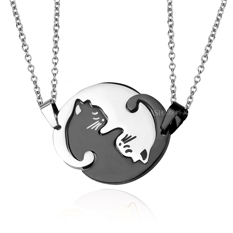 Fashion Creative 2 pcs Titanium Steel Couple Necklaces Black and White Kitten Hug Round Splicing Pendants
Fashion Creative 2 pcs Titanium Steel Couple Necklaces Black and White Kitten Hug Round Splicing Pendants