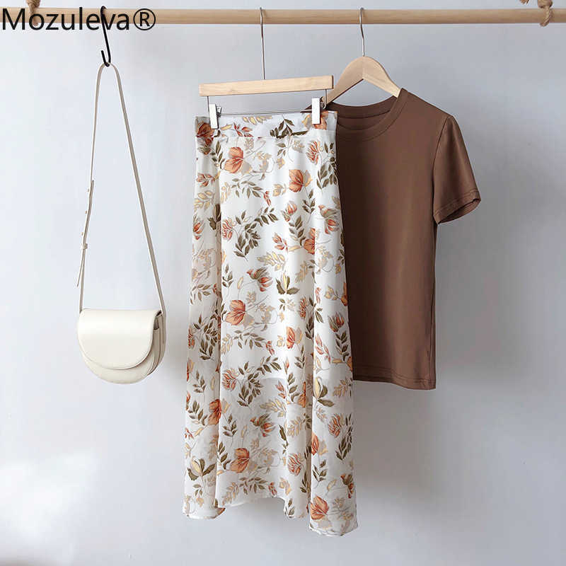 Mozuleva Spring Summer High Waist Chiffon Women Midi Skirts Casual Floral Print Female Maxi Beach Tutu femme 210621
