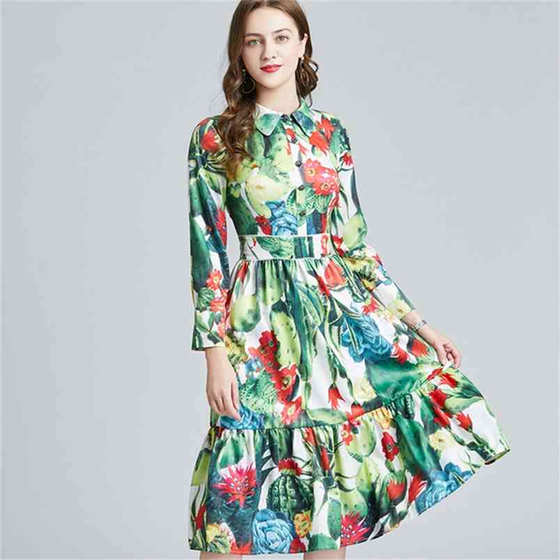 Spring Runway Designer Elegant Party Dress Women Turn Down Collar Green Print Office OL Female Casual Midi Vestdios 210519, Photo color
Spring Runway Designer Elegant Party Dress Women Turn Down Collar Green Print Office OL Female Casual Midi Vestdios 210519, Photo color