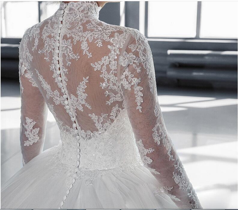 Sheer High Collar Lace Long Sleeves Ball Gown Wedding Dresses Formal A E Gowns Princess Illusion Appliques Bridal Country Vestidoe De Noiva 0227Lz
