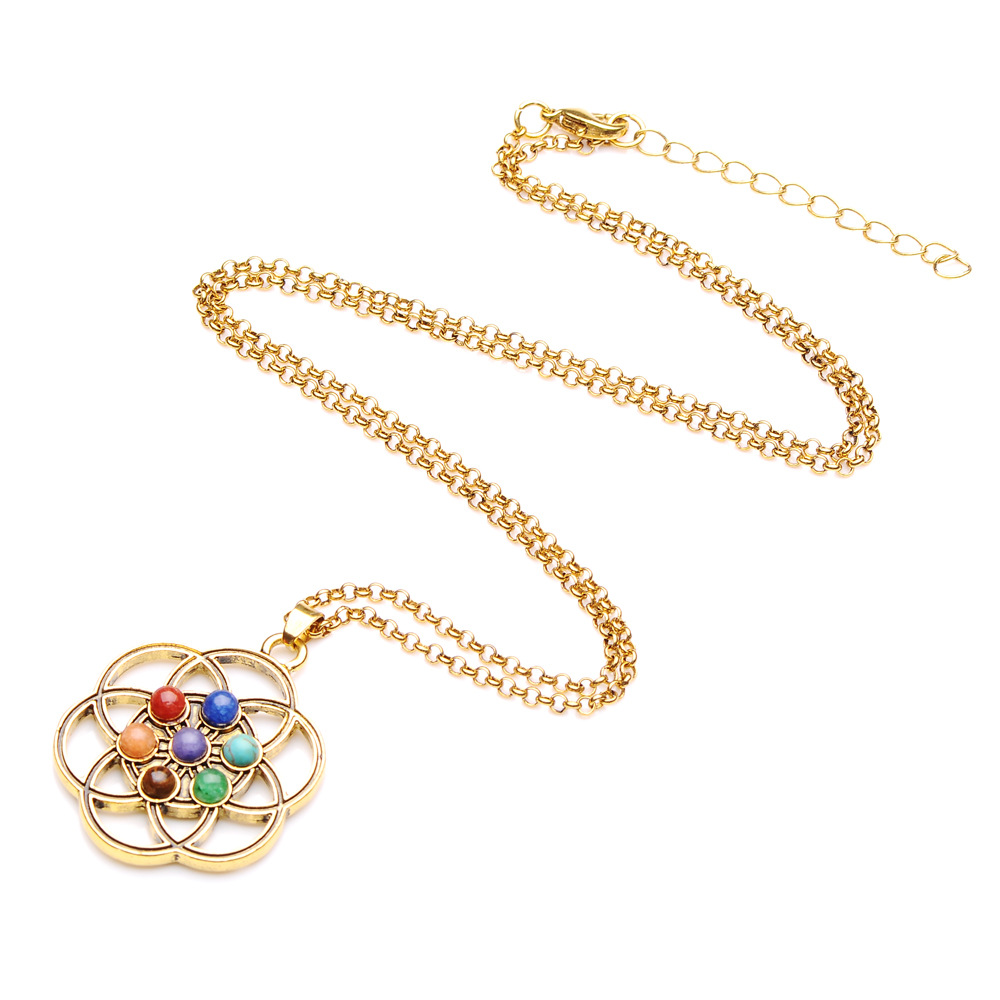 New 7 Chakras Pendulum Necklaces Colorful Natural Stone Tree Of Life Pendant Necklaces Women Yoga Jewelry