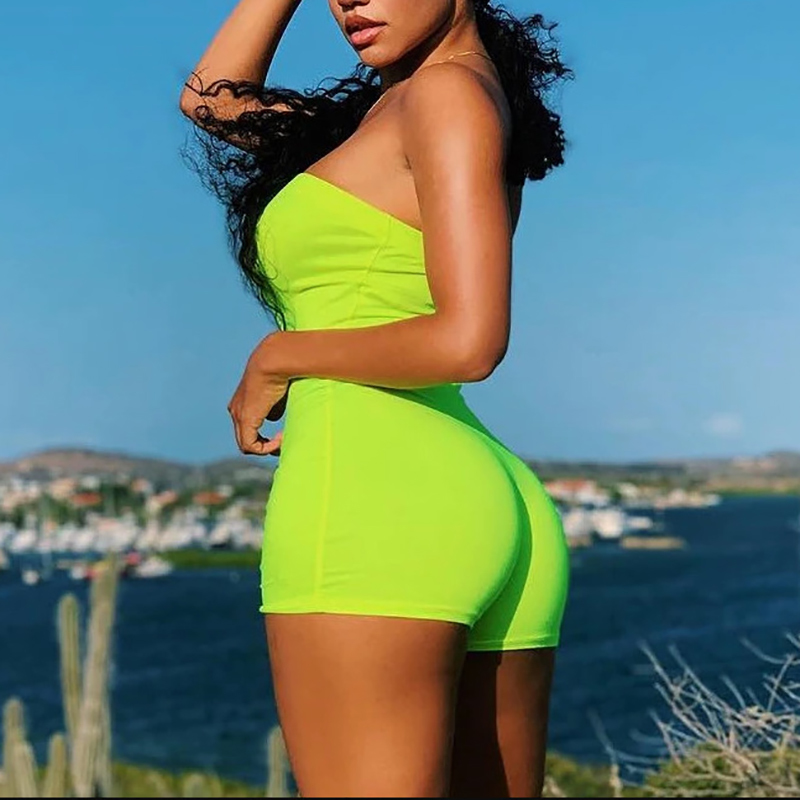 Women Sleeveless Strapless Bodycon Palysuits Sexy Solid Fitness Slim Short Jumpsuits Casual Rompers Overalls 210428