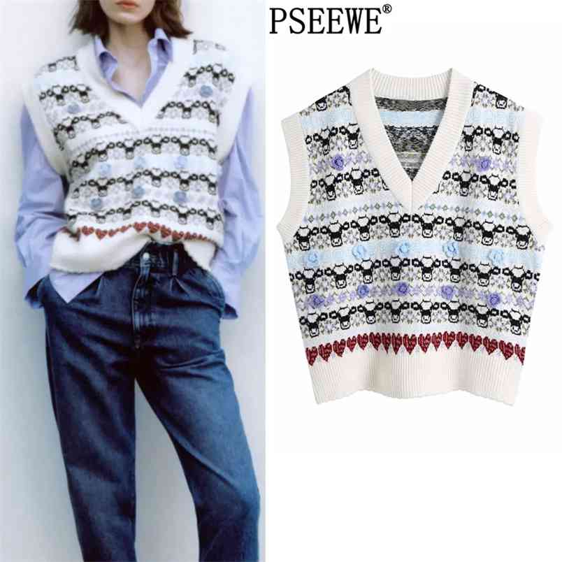 Floral Jcaquard White Knitting Vest Woman Year Sweater Women Winter V Neck Sleeveless Preppy Pullover 210519
Floral Jcaquard White Knitting Vest Woman Year Sweater Women Winter V Neck Sleeveless Preppy Pullover 210519