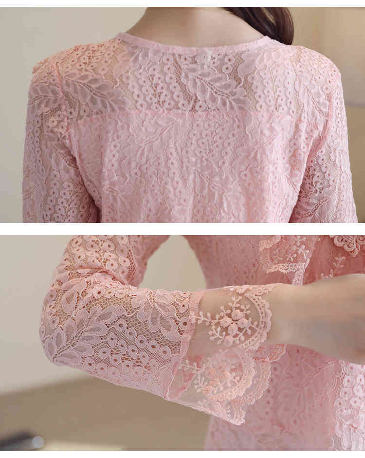 dames blouse zomer sexy hollow lace shirt flare long sleeve women shirts ruffles o-neck tops 2626 50 210427