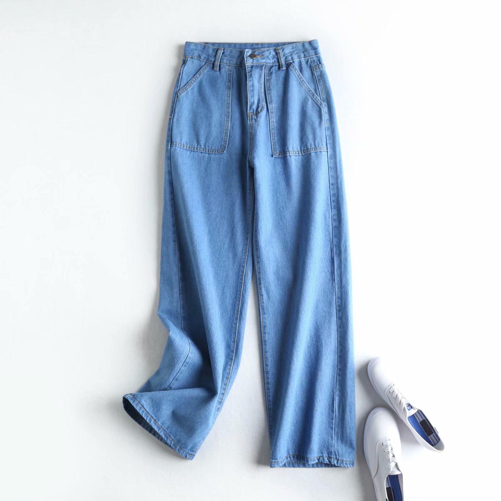 jeans m3569 - korean women's clothing spring and autumn 2021 high waist big pocket skinny wide leg pants for women, Blue
jeans m3569 - korean women's clothing spring and autumn 2021 high waist big pocket skinny wide leg pants for women, Blue