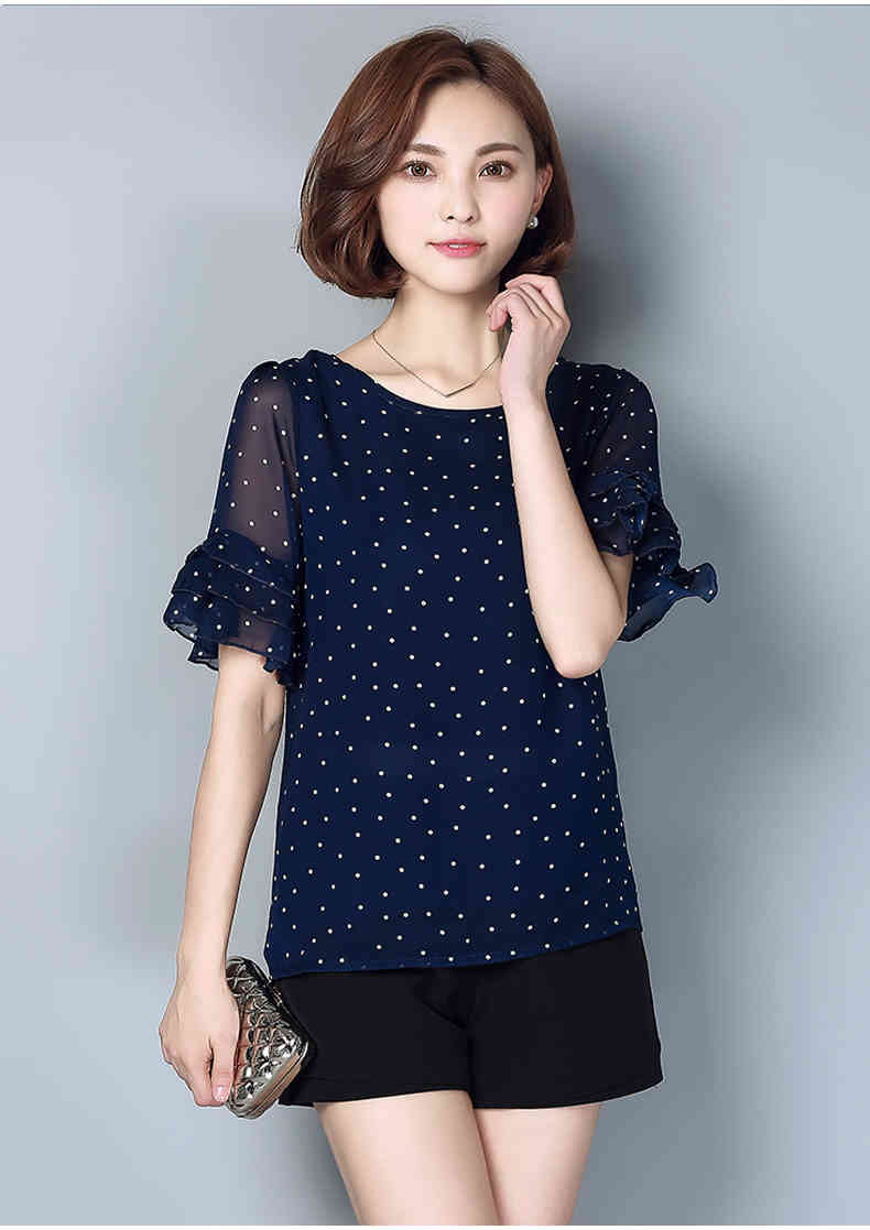 women's chiffon blouse short sleeve Plus Size 4xl 5xl polka dot thin Top Casual Shirt Femme Clothing Pink White 4010 50 210427