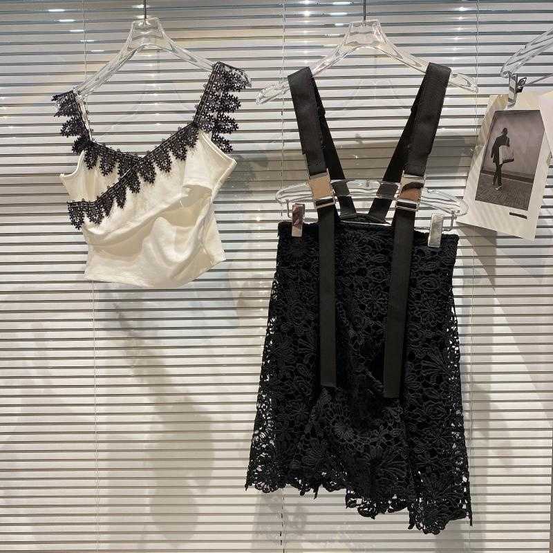 DEAT Women Lace Cross Sling Vest Arrivals Backless Sexy Solid Color Temperament Fashion Spring Summer 11D1287 210709