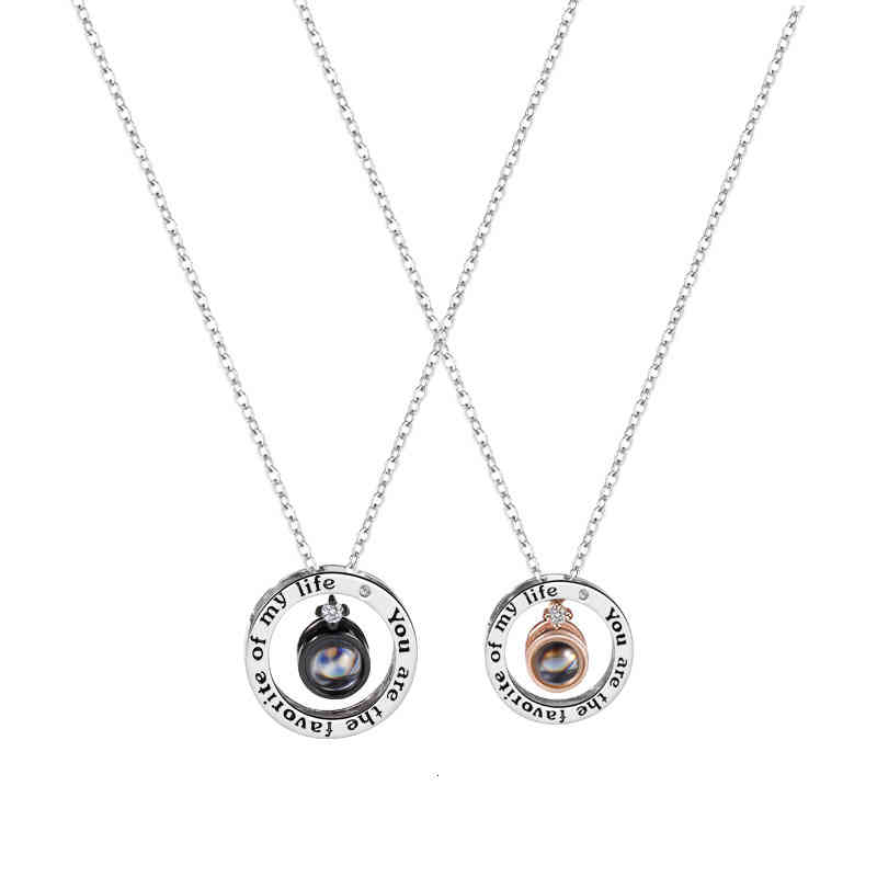 S925 Sterling Silver Projection Couple Necklace Women's Simple Fashion Neck Chain Jewelry, Niche Design Pendant Gift