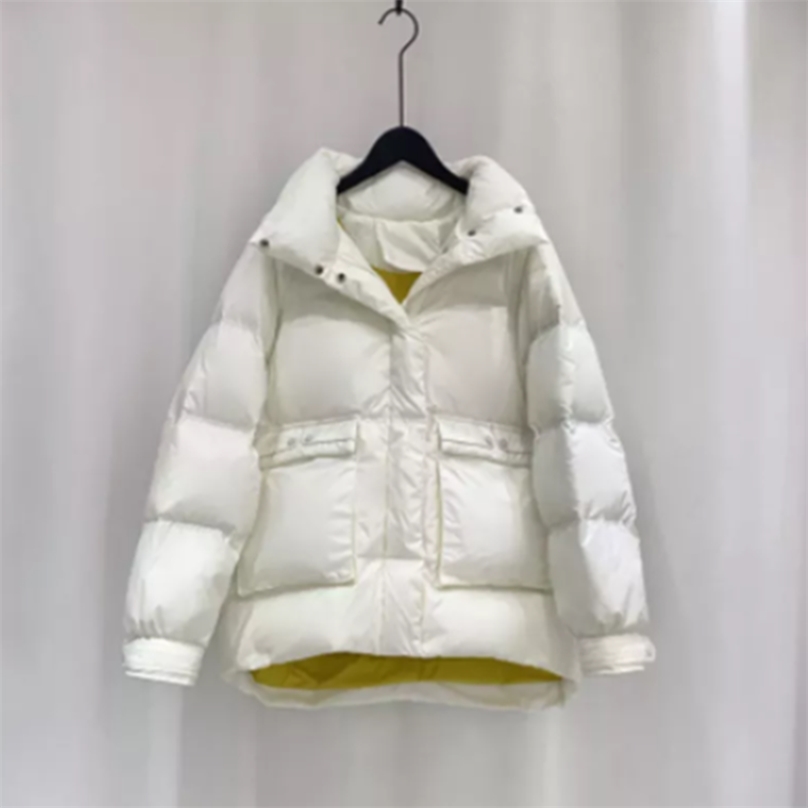 Stand Collar Women's Down jacket Short Fashion Winter Bread Coat Female White Duck Casual Wild Clothing 211018