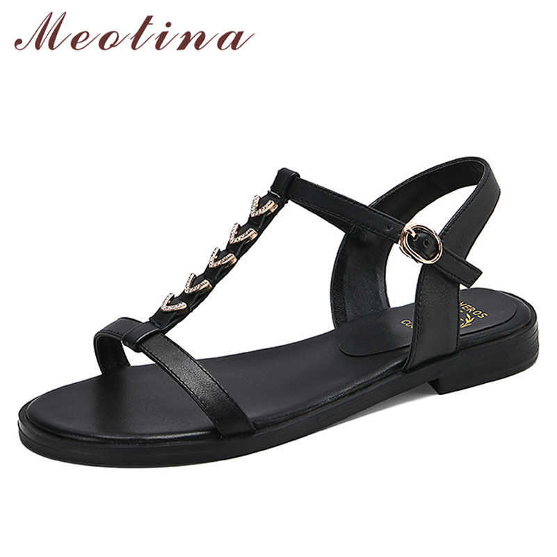 Meotina Women Shoes Crystal Natural Genuine Leather Sandals T-Strap Flat Footwear Buckle Round Toe Female Sandals Large Size 43 210608, Black
Meotina Women Shoes Crystal Natural Genuine Leather Sandals T-Strap Flat Footwear Buckle Round Toe Female Sandals Large Size 43 210608, Black