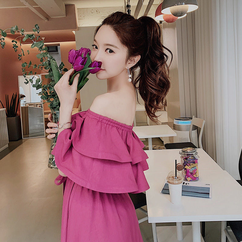 Dabuwawa Foldover Front Off Shoulder Pleated Dress Women Solid Ruffle High Waist Dresses Female Glamorous Summer DN1BDR037 210520
