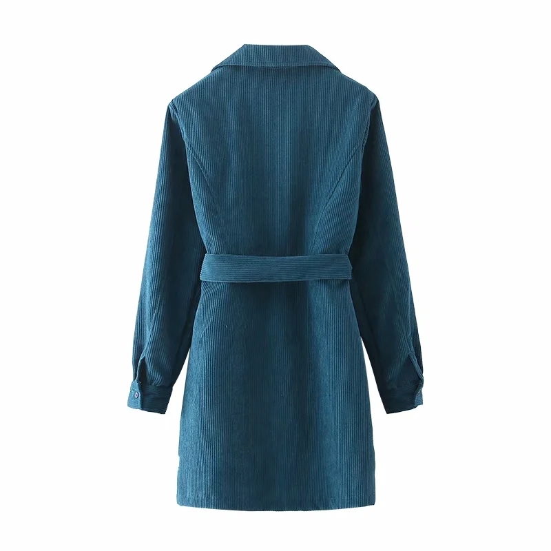 Fashion Women Zipper Decoration Sashes Corduroy Mini Dress Female Long Sleeve Clothes Casual Lady Loose Vestido D7169 210430