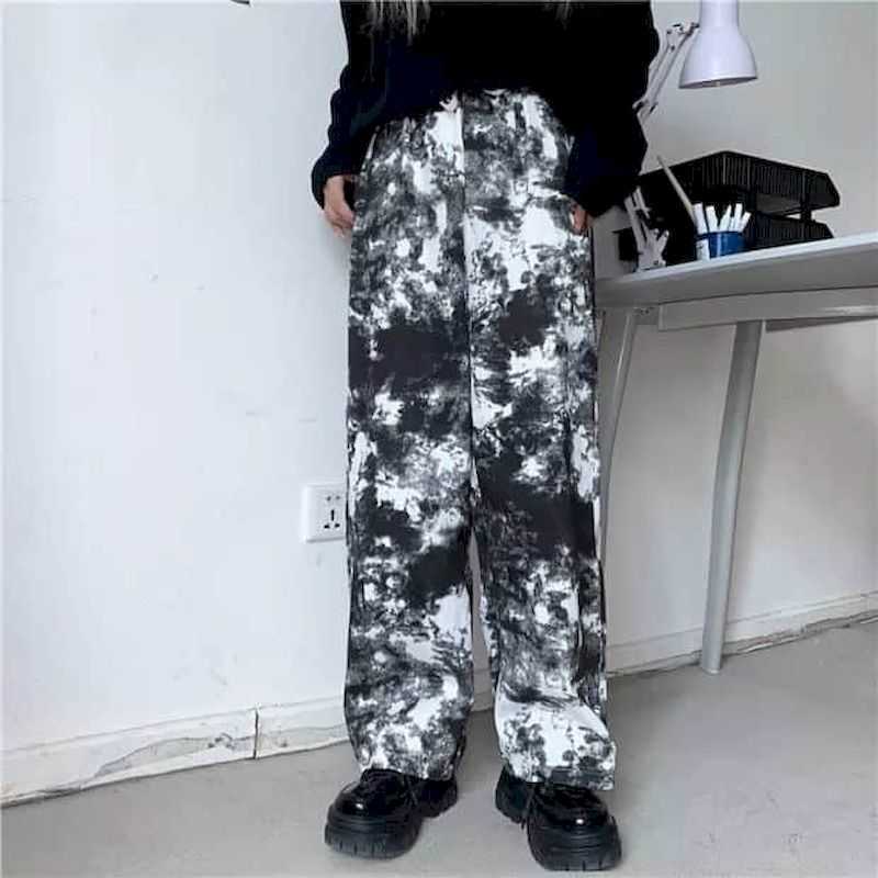 Casual Pants women Korean version retro tie-dye straight casual trousers loose bf high waist wide leg pants trend 210526