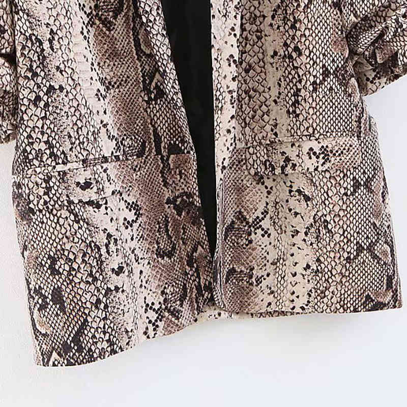 Women Chic Snake Print Blazer Suit Fashion Three Quarter Sleeve Jacket Female Vintage Animal Pockets Veste Femme 210515