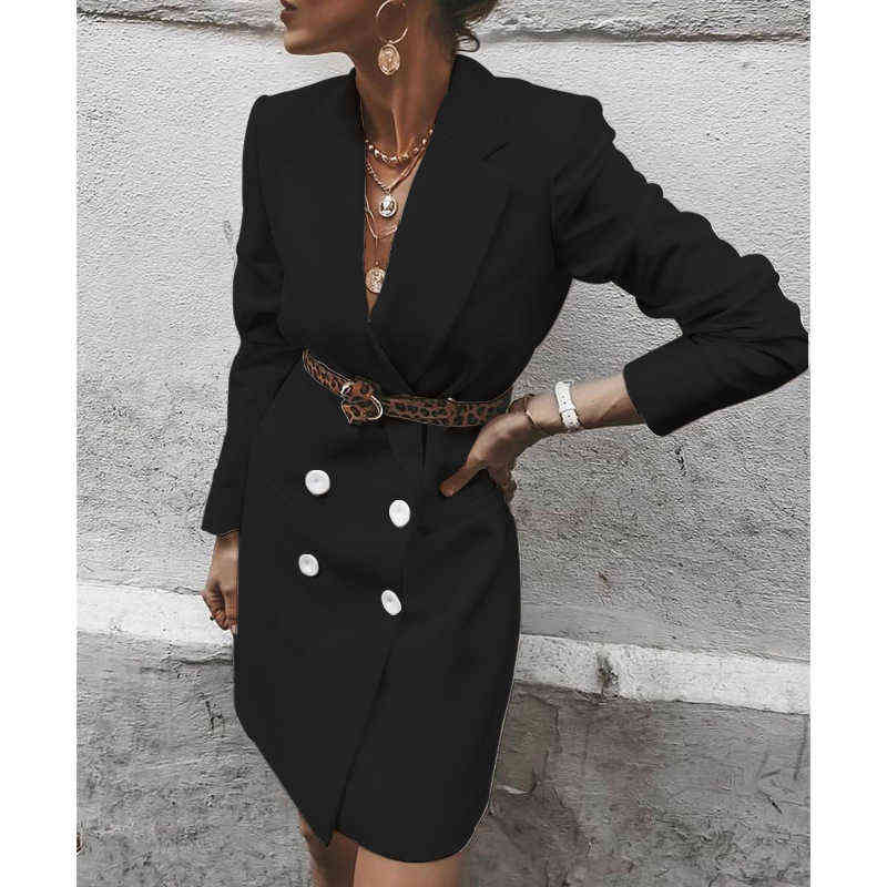 Autumn Winter Blazer Suit Female Casual Double Breasted Pocket Women Long Jackets Elegant Sleeve for office 211122