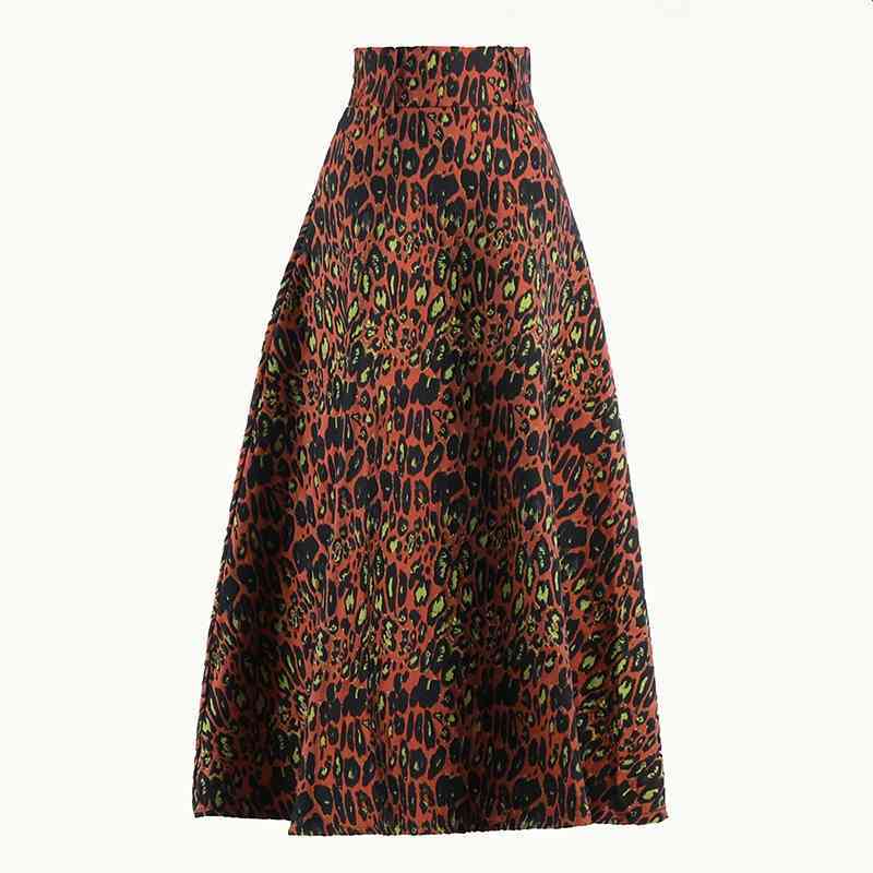 Leopard Print Midi Skirt For Women High Waist Hit Color Casual Skirts Female Spring Fashionable Clothes 210521