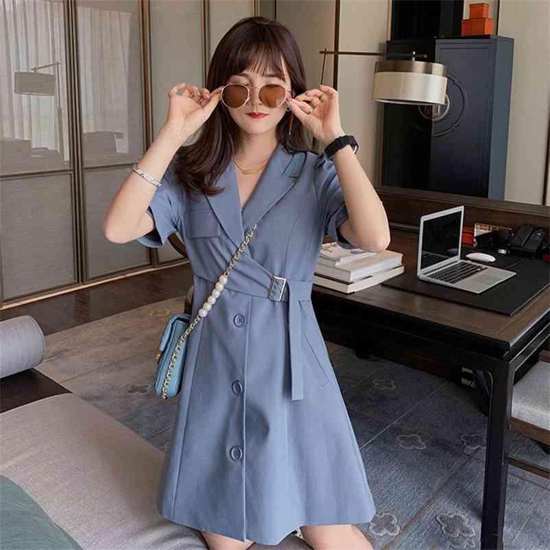 Summer Dresses Women Notched Collar Blue Adjustable Waist Mini Dress Vintage Short Sleeve Elegant Office Ladies Korean Vestidos 210517
Summer Dresses Women Notched Collar Blue Adjustable Waist Mini Dress Vintage Short Sleeve Elegant Office Ladies Korean Vestidos 210517