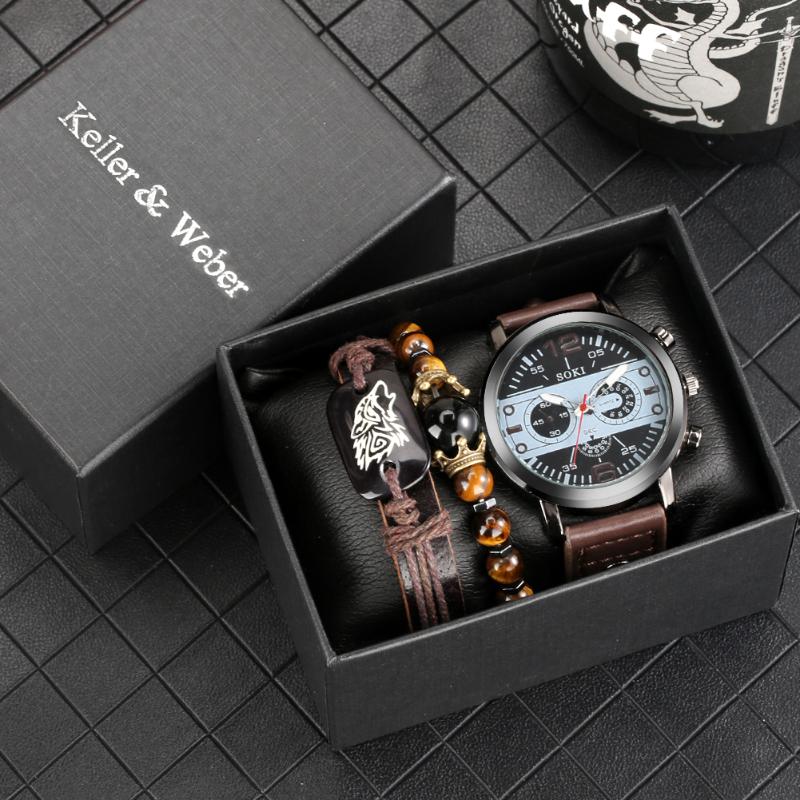 Wristwatches Quartz Watch Gifts Set For Men Vintage Bracelet Braided Bead Bracelets Classic Dial Business Gift Dad Husband, Watch set 01
Wristwatches Quartz Watch Gifts Set For Men Vintage Bracelet Braided Bead Bracelets Classic Dial Business Gift Dad Husband, Watch set 01