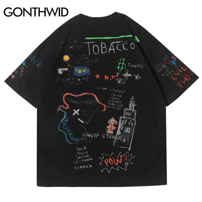 GONTHWID Hip Hop Graffiti Print Short Sleeve T-Shirts Streetwear Harajuku Casual Loose Tees Men Fashion Summer Tshirts Tops 210623