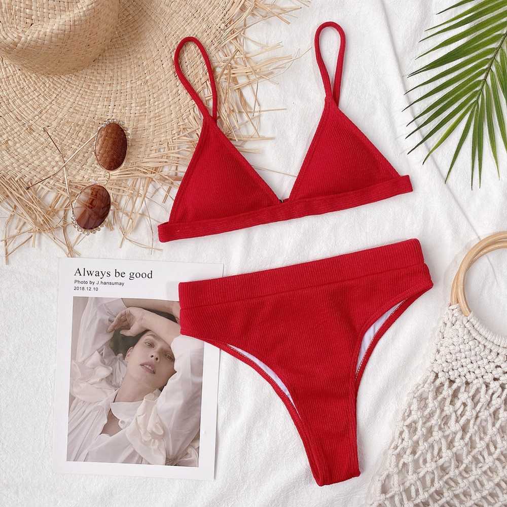 High Waist Bikini Swimsuit Women Push Up Swimwear Solid Set Female Bathing Suit Summer Beach Wear Swimming 210625