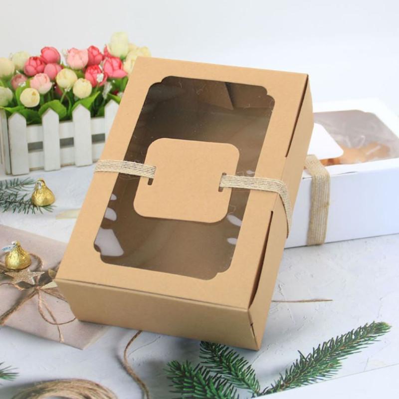 Gift Wrap 6Pcs White Black Kraft Paper Box Candy Packaging Cookies Treats Boxes With Window Christmas Decor Wedding Party Favor
