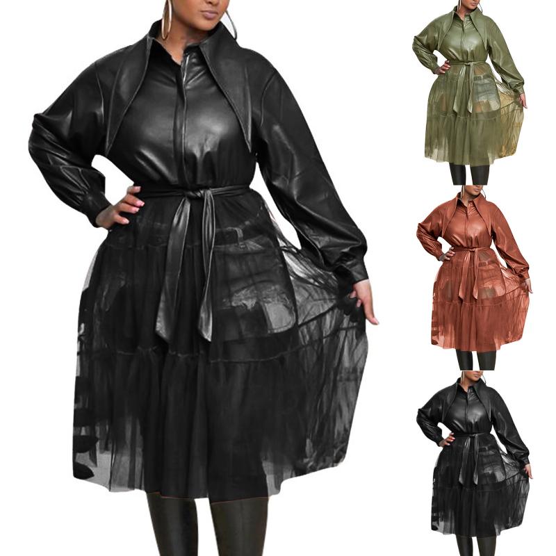 Casual Dresses Women V-neck Slim Leather Stand-up Collar Stitching Solid Color Long Sleeve Pu Coat Jacket Streetwear Autumn Dress, Black;gray
Casual Dresses Women V-neck Slim Leather Stand-up Collar Stitching Solid Color Long Sleeve Pu Coat Jacket Streetwear Autumn Dress, Black;gray