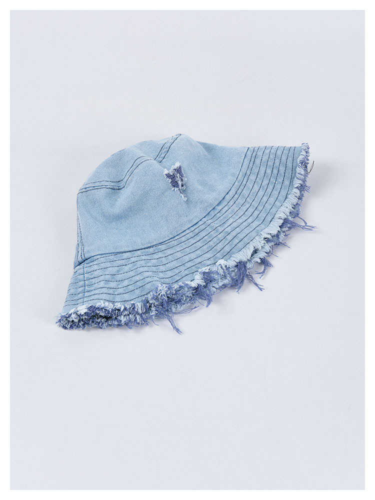 Women's Denim Hats with Hole Cowboy Fisherman Caps Korean Casual Rough Edge Basin Hat Tide Couple Sun
