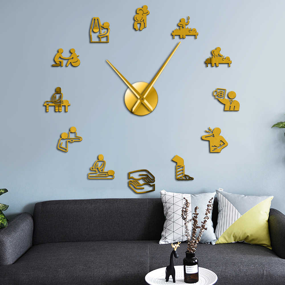 Physical Therapy Osteopathy Big DIY Wall Clock Chiropractic Acupuncture Massage Acrylic Mirror Stickers on the Wall Decor Watch X0726
