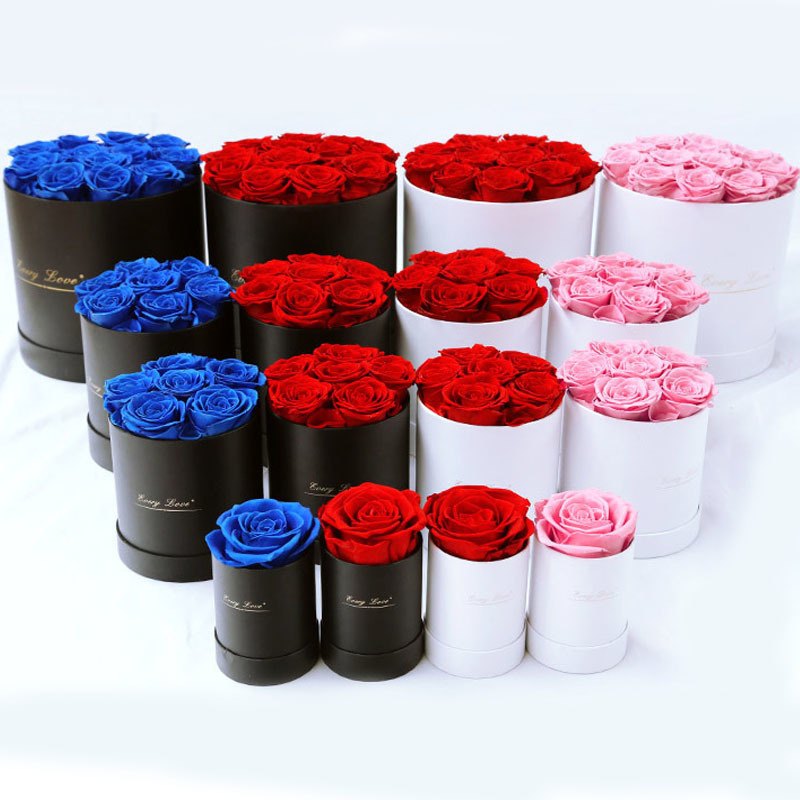 Eternal Life Flower Immortal Rose with Hug Bucket Box Gift Preserved Flower in Box Set Mother's Day Romantic Valentines Day Gift 210317
