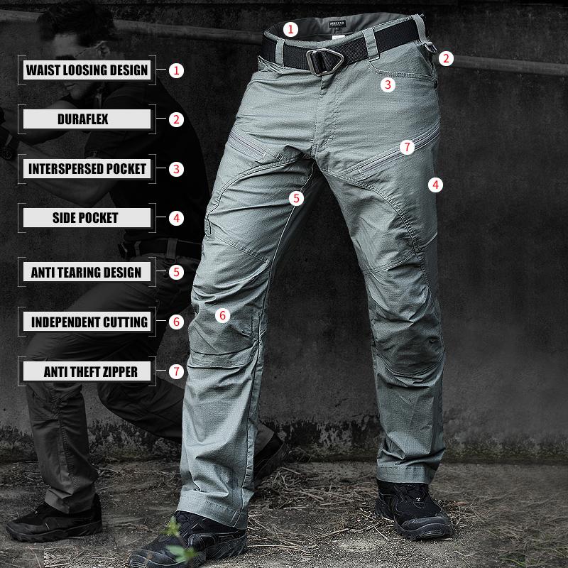 Summer Waterproof Tactical Jogger Pants For Men, Casual Cotton Cargo Trousers In Army Black B4