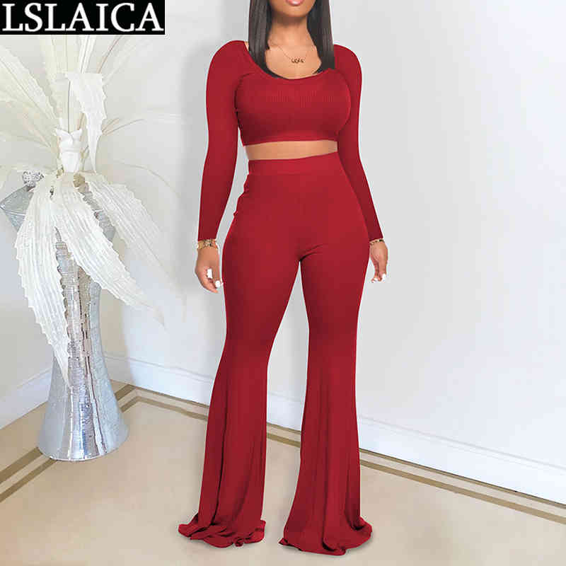 Outfits for Women Solid Exposed Navel Loungewear Slim Flared Pants Long Sleeve Arrival Casual O Neck Two Piece Set 210520, Red
Outfits for Women Solid Exposed Navel Loungewear Slim Flared Pants Long Sleeve Arrival Casual O Neck Two Piece Set 210520, Red