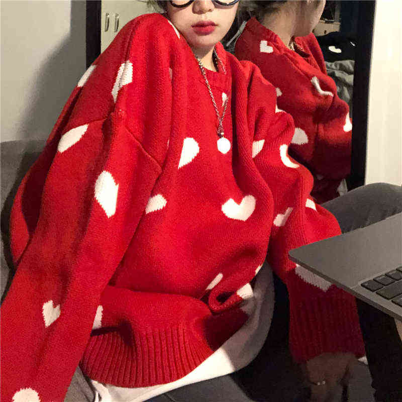 Nomikuma Autumn Winter Women Sweater Korean Love Heart Knitted Pullover Tops Causal Long Sleeve O-neck Pull Femme b037 211109