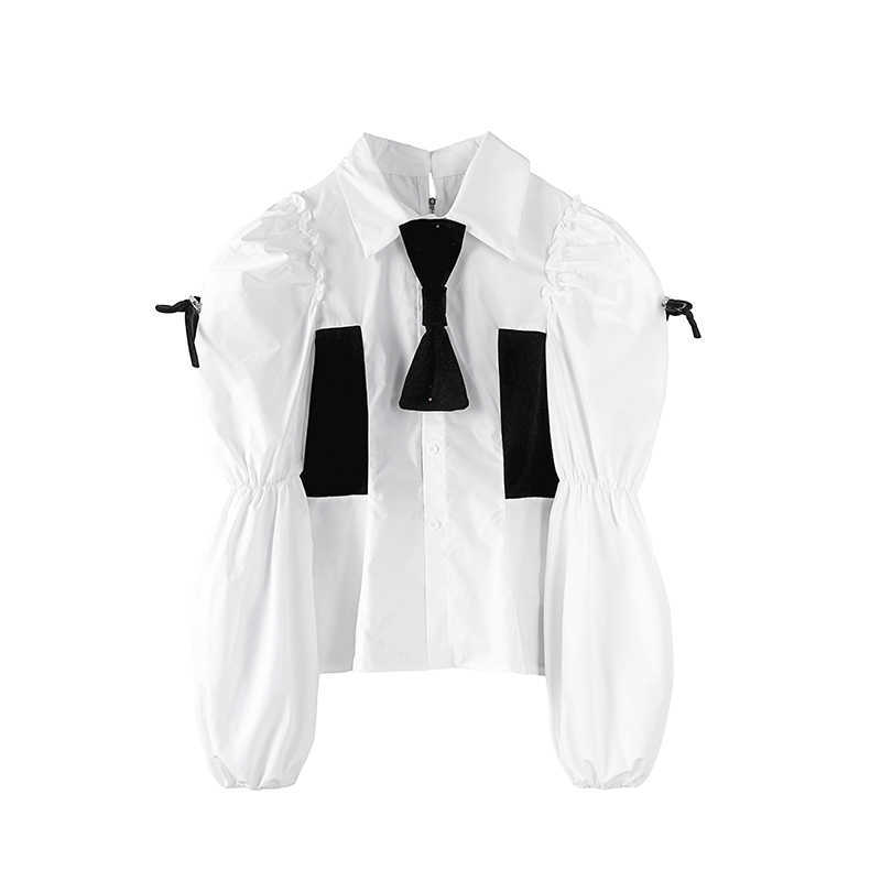 Spring Fashion Bow Tie Puff Sleeves White Women Shirts Waist Cardigan Back Zippered Top Girl 210615
Spring Fashion Bow Tie Puff Sleeves White Women Shirts Waist Cardigan Back Zippered Top Girl 210615