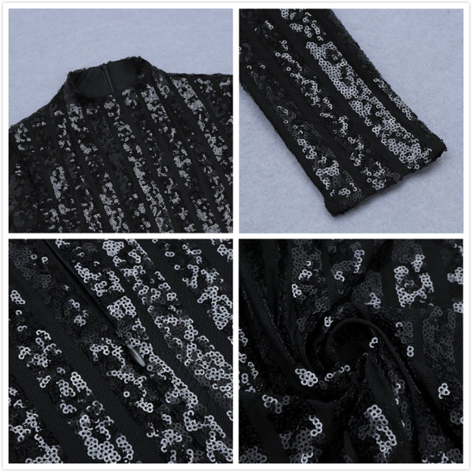 Free Autumn Women's Sequined Dress Elegant Stand Collar Long Sleeve Bodycon Split Club Runway Party Dres 210524