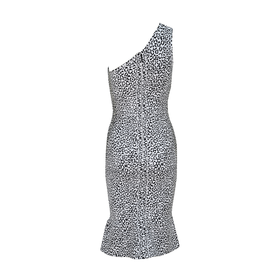 Free One Shoulder Short Sleeve Leopard Print Dress Women Sexy Bodycon Fishtail Club Party Vestidos 210524