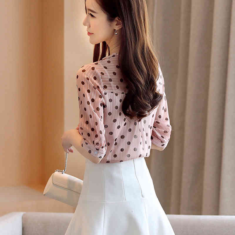 Fashion Polka Dot Summer Clothes Women Tops and Blouse Korean Elegant Ladies Shirt Chiffon Blusas 8980 50 210506