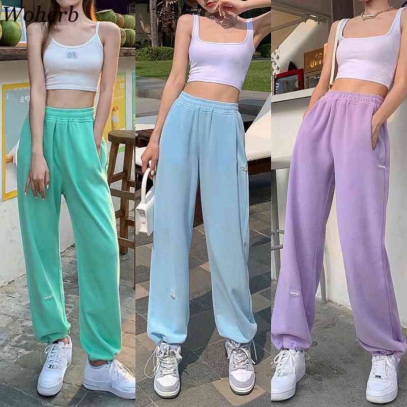 Sweatpants Women High Waist Loose Thin Summer Straight Harem Pants Casual Soli Korean Chic Streetwear 210519