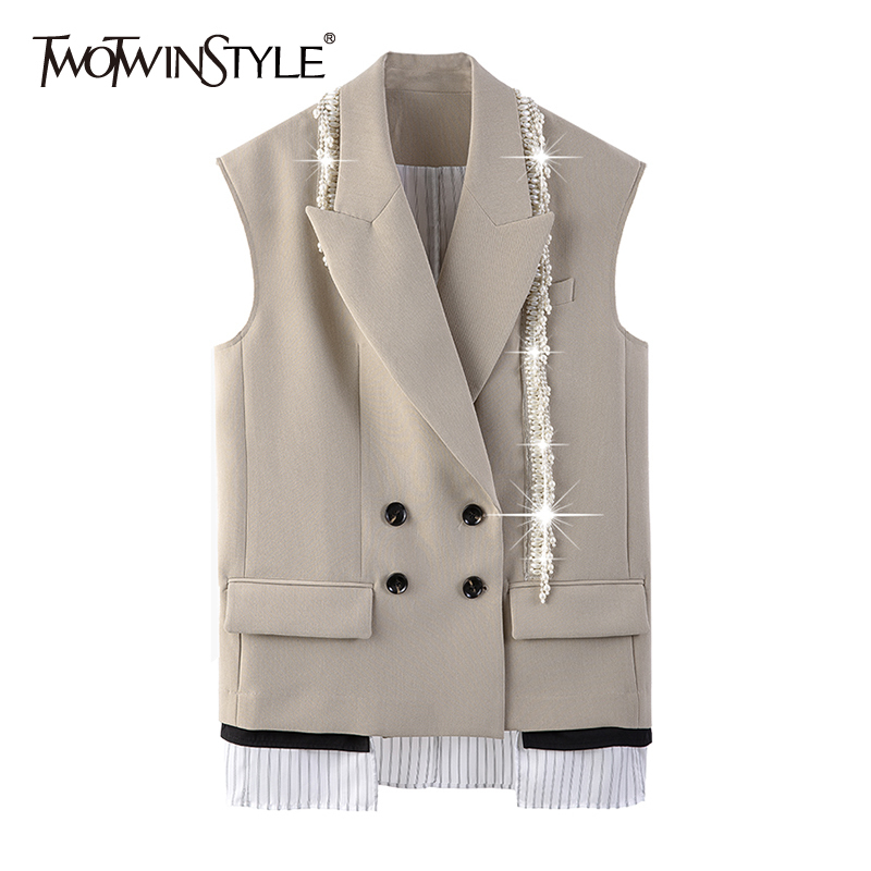 Khaki Patchwork Chain Striped Coat For Women Lapel Sleeveless Straight Korean Coats Female Spring Fashion 210524
Khaki Patchwork Chain Striped Coat For Women Lapel Sleeveless Straight Korean Coats Female Spring Fashion 210524