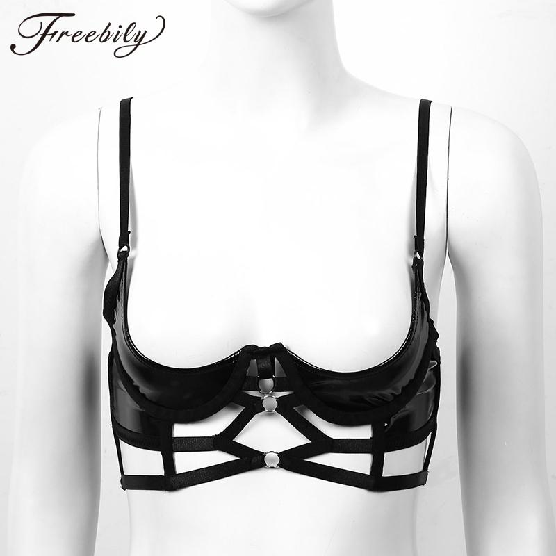 Womens Wet Look Cupless Bra Patent Leather Sexy Lingerie Adjustable Straps Bondage Open Cups Underwired Tops Fetish Bras, Black
Womens Wet Look Cupless Bra Patent Leather Sexy Lingerie Adjustable Straps Bondage Open Cups Underwired Tops Fetish Bras, Black