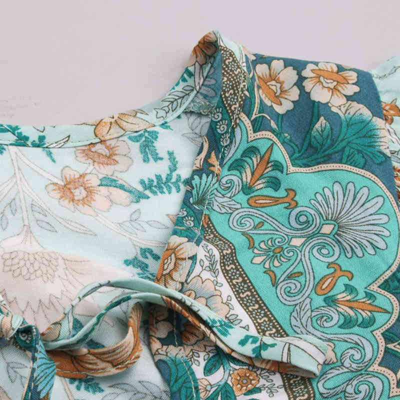 women printed blouse 80%Viscose spring summer Loose Print Women's Blouse high quality bohe style long sleeve shirts 210524