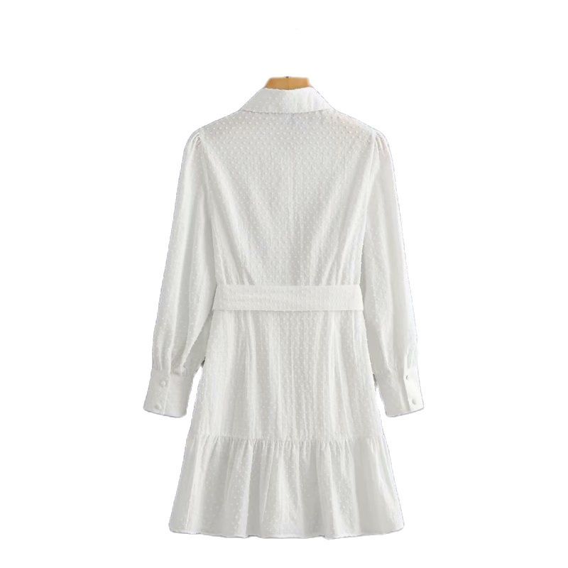 Women Lapel Long Sleeve White Dress with Belt Vintage Loose Single Breasted Stitching Chic Female Dresses Mujer 210507