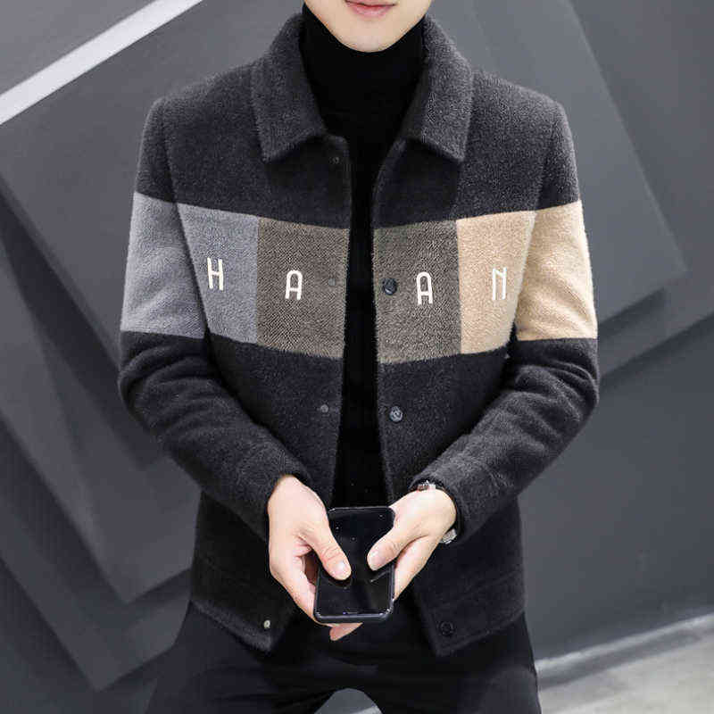Winter Wool Blends Jacket Men Short Casual Business Trench Coat Slim Stitching Windbreaker Social Streetwear Overcoat 211119