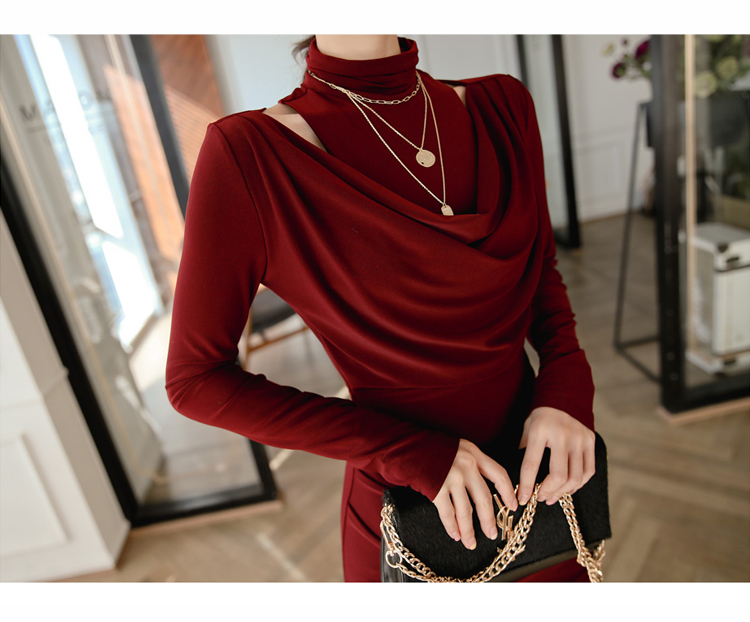 Ruched Draped Waist Bodycon Knitted Dress Women Spring Pencil Dresses OL Bottoming Fitted Vestidos 210519