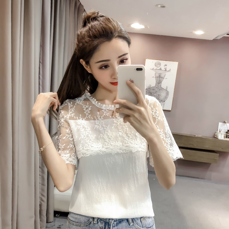 blouses woman womens tops and short sleeve shirts lace chiffon blouse chemisier femme 4408 50 210506