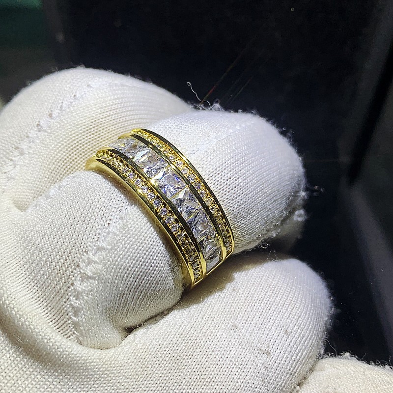 Choucong Brand Unique Wedding Rings Jewelry Sterling Sier Gold Fill Princess Cut White Topaz CZ Dia Party Engagement Band Ring For Men Gift