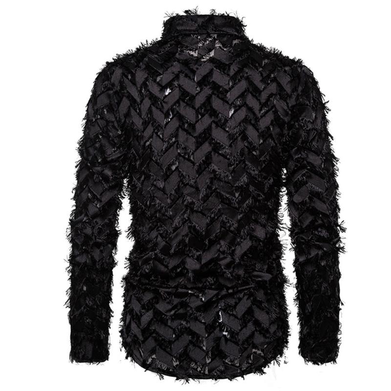 Fashion Men Shirts Vintage Floral Plume Long Sleeve Loose Luxury Designer Man Clothing Black White Casual Men's