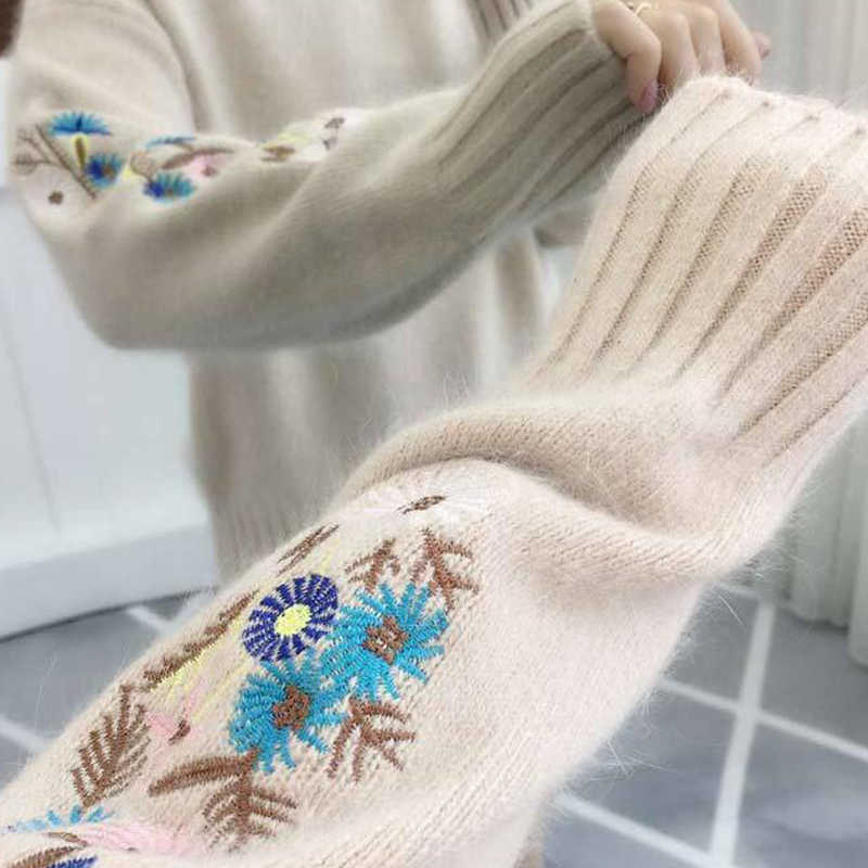 SURMIITRO Korean Women Turtleneck Autumn Winter Knitted Embroidery Jumper Women Sweaters And Pullovers Female Knitwear 210712wtt