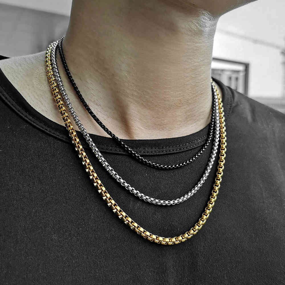 2Mm 3Mm 5Mm Black Round Box Link Chain Necklace For Men Boy Stainless Steel Chain Necklace Wholesale Dropshipping Jewelry Knm