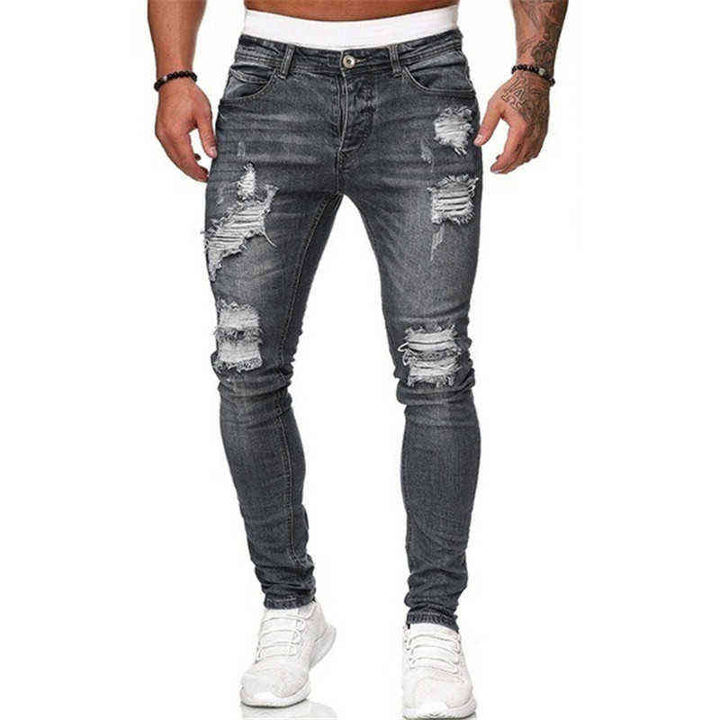 Jeans Men Ripped Skinny Jeans Blue Pencil Pants Motorcycle Party Casual Trousers Street Clothing Denim Man Clothin 211120